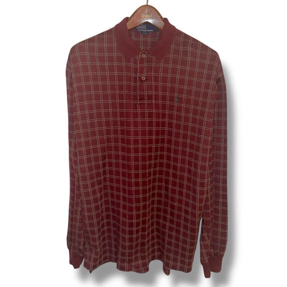 80s Polo Ralph Lauren Wine Red Made in USA L/S Polo Shirt Sz L